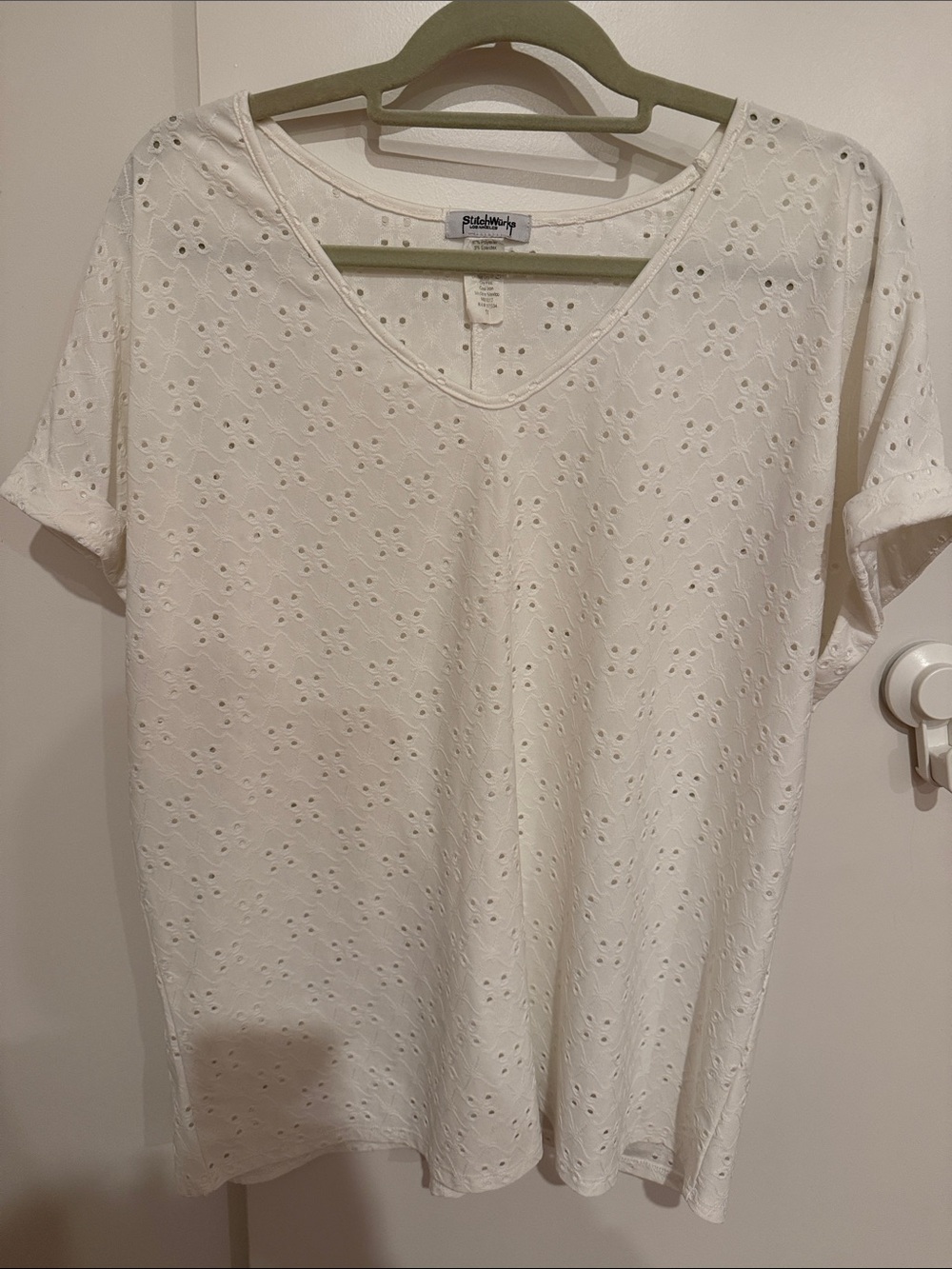 Saltwater Luxe White Eyelet V-Neck Short Sleeve Tee